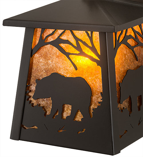 Meyda Lighting Black Bear 7" Timeless Bronze Hanging Wall Sconce With Amber Mica Shade Glass