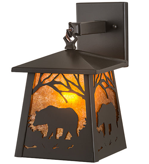 Meyda Lighting Black Bear 7" Timeless Bronze Hanging Wall Sconce With Amber Mica Shade Glass