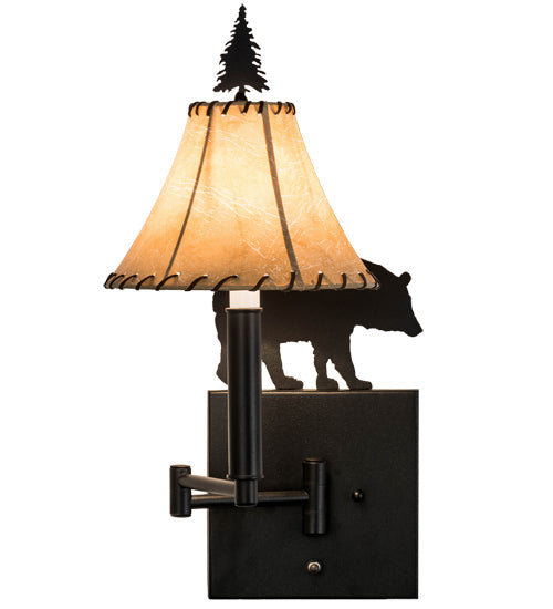 Meyda Lighting Black Bear 8-16" Textured Black Swing Arm Wall Sconce With Beige Tan Faux Shade