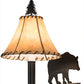 Meyda Lighting Black Bear 8-16" Textured Black Swing Arm Wall Sconce With Beige Tan Faux Shade