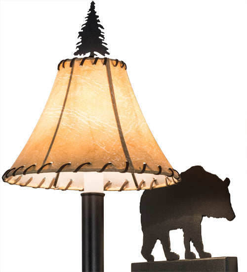 Meyda Lighting Black Bear 8-16" Textured Black Swing Arm Wall Sconce With Beige Tan Faux Shade