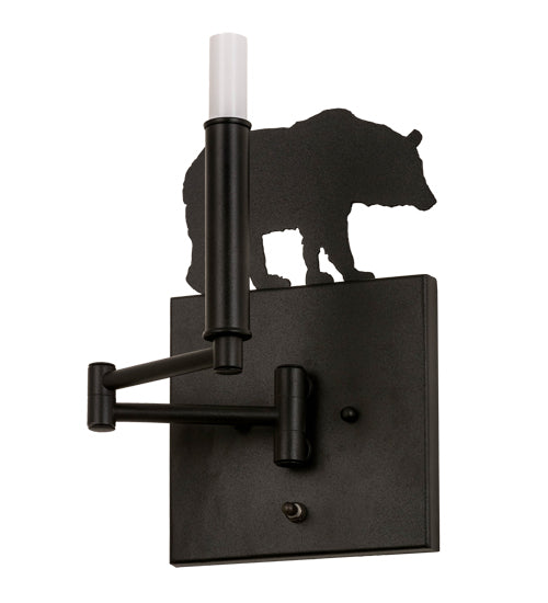 Meyda Lighting Black Bear 8-16" Textured Black Swing Arm Wall Sconce With Beige Tan Faux Shade