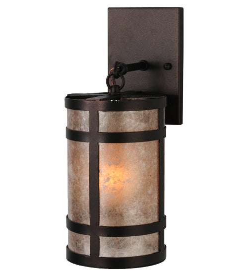 Meyda Lighting Black Dog 5" Mahogany Bronze Hanging Wall Sconce With Silver Mica Shade Glass