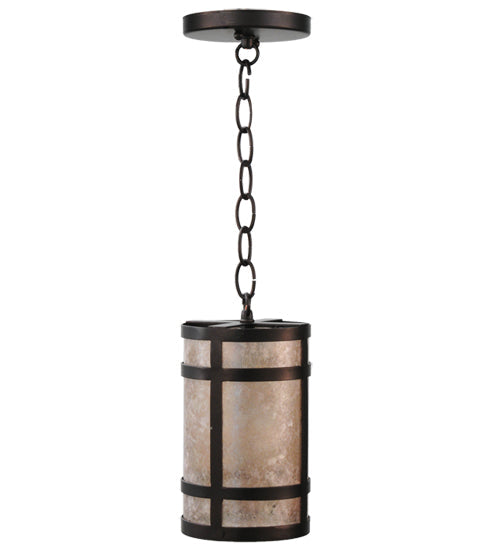 Meyda Lighting Black Dog 5" Mahogany Bronze Mini Pendant Light With Silver Mica Shade Glass