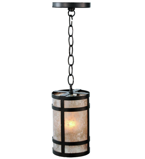 Meyda Lighting Black Dog 5" Mahogany Bronze Mini Pendant Light With Silver Mica Shade Glass