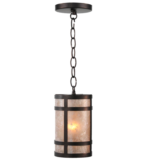 Meyda Lighting Black Dog 5" Mahogany Bronze Mini Pendant Light With Silver Mica Shade Glass