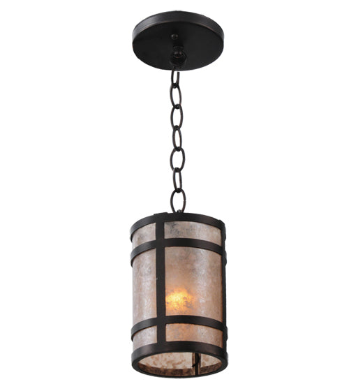 Meyda Lighting Black Dog 5" Mahogany Bronze Mini Pendant Light With Silver Mica Shade Glass