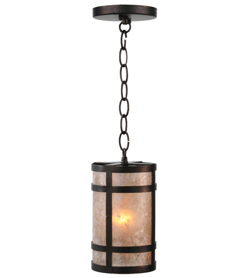 Meyda Lighting Black Dog 5" Mahogany Bronze Mini Pendant Light With Silver Mica Shade Glass