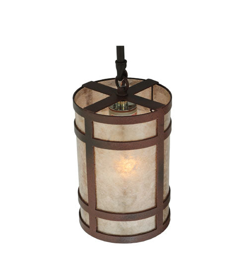 Meyda Lighting Black Dog 5" Wrought Iron On Rust Mini Pendant Light With Silver Mica Shade Glass