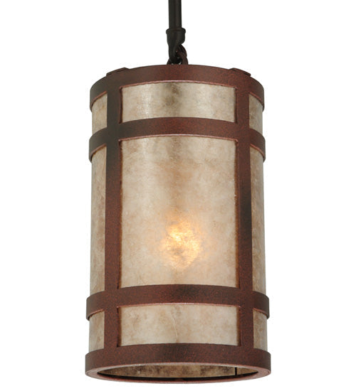 Meyda Lighting Black Dog 5" Wrought Iron On Rust Mini Pendant Light With Silver Mica Shade Glass