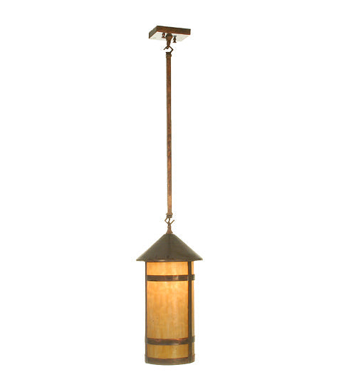 Meyda Lighting Black Dog 8" Vintage Copper Mini Pendant Light With Beige Shade Glass
