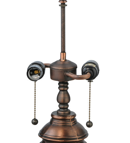 Meyda Lighting Black Eyed Susan 20" 2-Light Antique Copper Table Lamp With Multi-Colored Shade Glass
