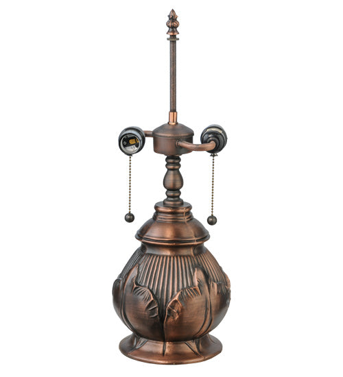 Meyda Lighting Black Eyed Susan 20" 2-Light Antique Copper Table Lamp With Multi-Colored Shade Glass