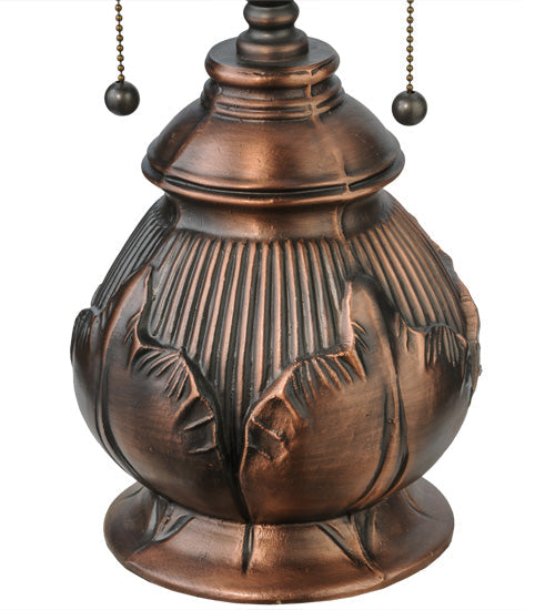 Meyda Lighting Black Eyed Susan 20" 2-Light Antique Copper Table Lamp With Multi-Colored Shade Glass