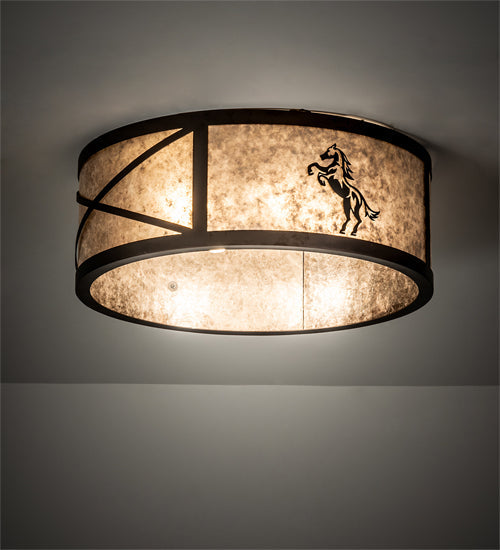 Meyda Lighting Black Stallion 24" 4-Light Mahogany Bronze & Solar Black Flush Mount Light With Silver Mica Shade Glass