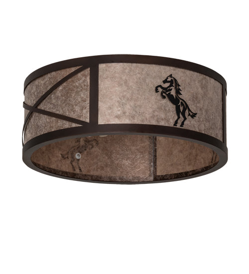 Meyda Lighting Black Stallion 24" 4-Light Mahogany Bronze & Solar Black Flush Mount Light With Silver Mica Shade Glass