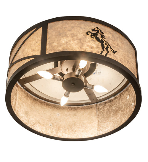 Meyda Lighting Black Stallion 24" 4-Light Mahogany Bronze & Solar Black Flush Mount Light With Silver Mica Shade Glass