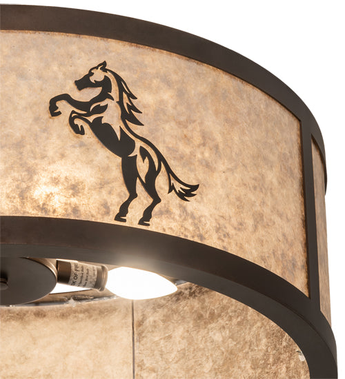 Meyda Lighting Black Stallion 24" 4-Light Mahogany Bronze & Solar Black Flush Mount Light With Silver Mica Shade Glass