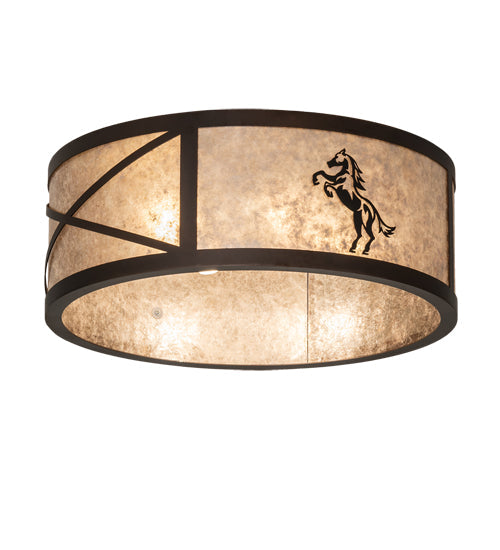 Meyda Lighting Black Stallion 24" 4-Light Mahogany Bronze & Solar Black Flush Mount Light With Silver Mica Shade Glass