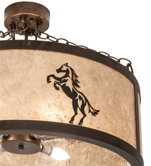 Meyda Lighting Black Stallion 24" 4-Light Mahogany Bronze & Solar Black Semi-flush Mount Light With Silver Mica Shade Glass
