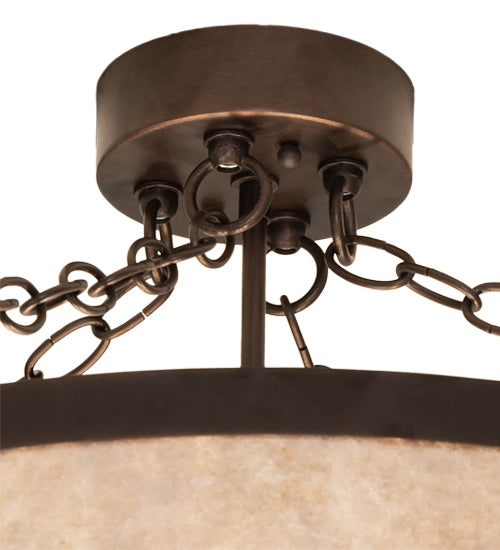 Meyda Lighting Black Stallion 24" 4-Light Mahogany Bronze & Solar Black Semi-flush Mount Light With Silver Mica Shade Glass