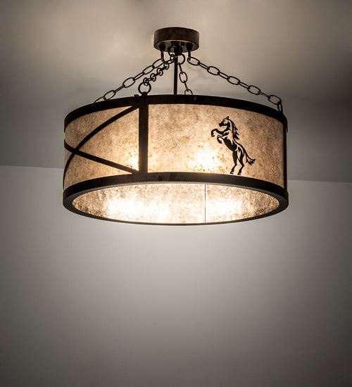 Meyda Lighting Black Stallion 24" 4-Light Mahogany Bronze & Solar Black Semi-flush Mount Light With Silver Mica Shade Glass