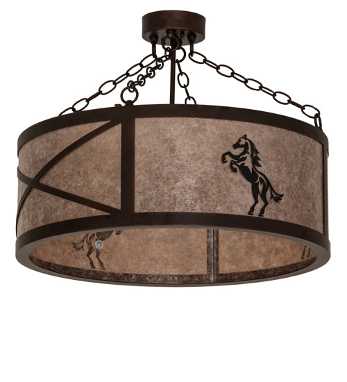 Meyda Lighting Black Stallion 24" 4-Light Mahogany Bronze & Solar Black Semi-flush Mount Light With Silver Mica Shade Glass