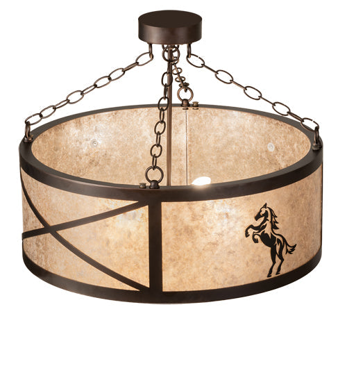 Meyda Lighting Black Stallion 24" 4-Light Mahogany Bronze & Solar Black Semi-flush Mount Light With Silver Mica Shade Glass