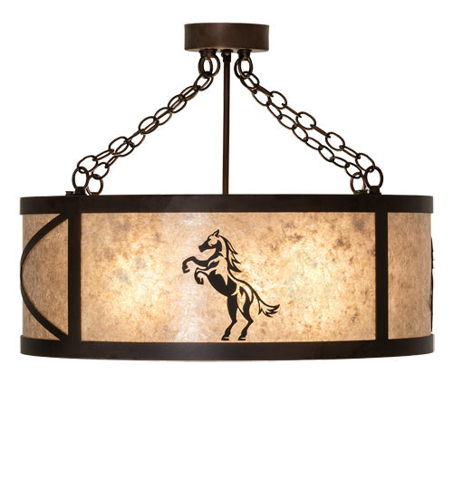 Meyda Lighting Black Stallion 24" 4-Light Mahogany Bronze & Solar Black Semi-flush Mount Light With Silver Mica Shade Glass