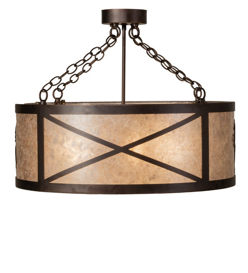 Meyda Lighting Black Stallion 24" 4-Light Mahogany Bronze & Solar Black Semi-flush Mount Light With Silver Mica Shade Glass