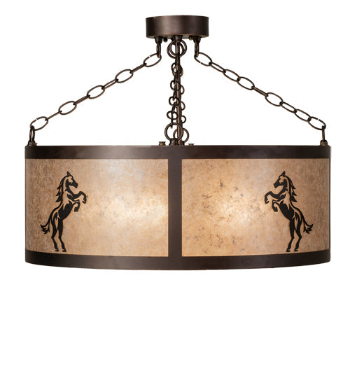 Meyda Lighting Black Stallion 24" 4-Light Mahogany Bronze & Solar Black Semi-flush Mount Light With Silver Mica Shade Glass