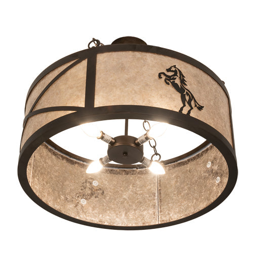 Meyda Lighting Black Stallion 24" 4-Light Mahogany Bronze & Solar Black Semi-flush Mount Light With Silver Mica Shade Glass