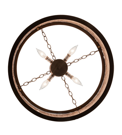 Meyda Lighting Black Stallion 24" 4-Light Mahogany Bronze & Solar Black Semi-flush Mount Light With Silver Mica Shade Glass