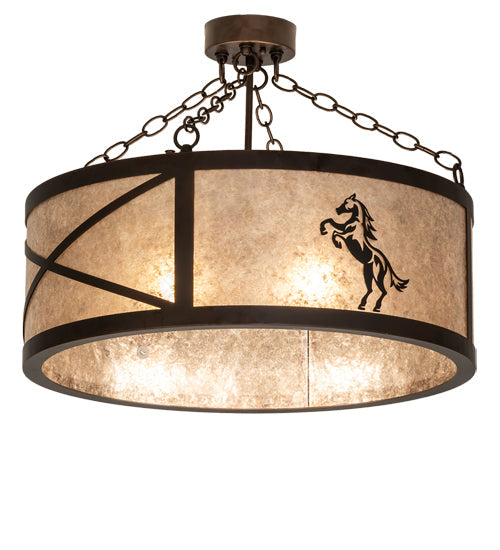 Meyda Lighting Black Stallion 24" 4-Light Mahogany Bronze & Solar Black Semi-flush Mount Light With Silver Mica Shade Glass