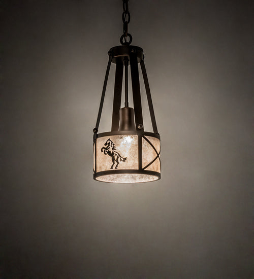 Meyda Lighting Black Stallion 8" Mahogany Bronze & Solar Black Mini Pendant Light With Silver Mica Shade Glass