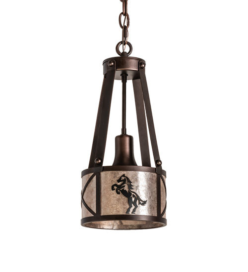 Meyda Lighting Black Stallion 8" Mahogany Bronze & Solar Black Mini Pendant Light With Silver Mica Shade Glass