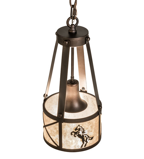 Meyda Lighting Black Stallion 8" Mahogany Bronze & Solar Black Mini Pendant Light With Silver Mica Shade Glass
