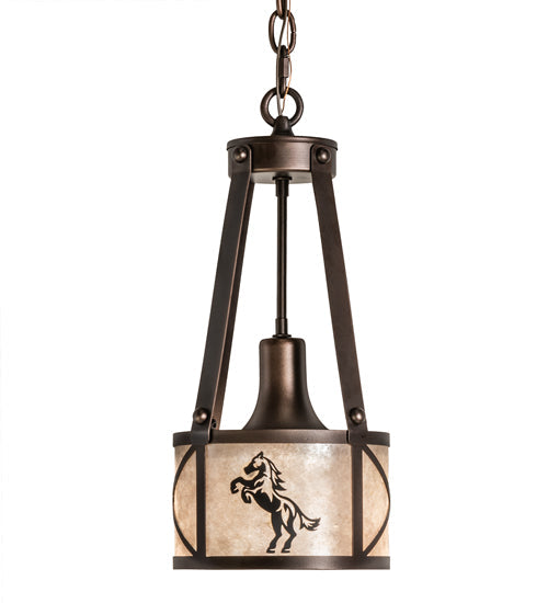 Meyda Lighting Black Stallion 8" Mahogany Bronze & Solar Black Mini Pendant Light With Silver Mica Shade Glass