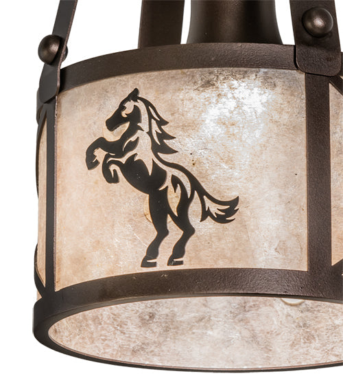 Meyda Lighting Black Stallion 8" Mahogany Bronze & Solar Black Mini Pendant Light With Silver Mica Shade Glass