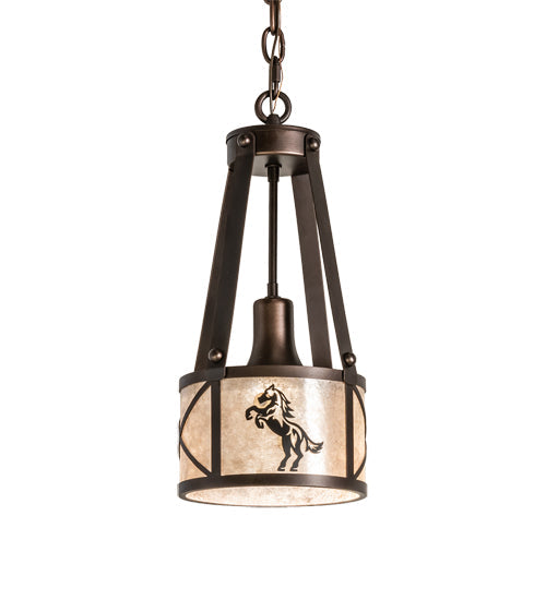 Meyda Lighting Black Stallion 8" Mahogany Bronze & Solar Black Mini Pendant Light With Silver Mica Shade Glass