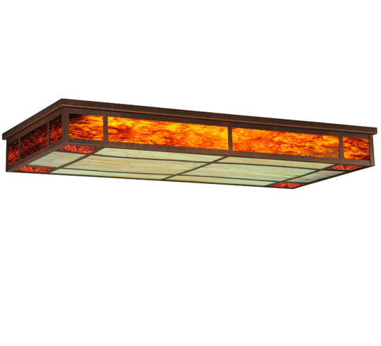 Meyda Lighting Blaze 54" 3-Light Antique Rust Island Flush Mount Light With Maduro & Travertine Idalight Shade Glass