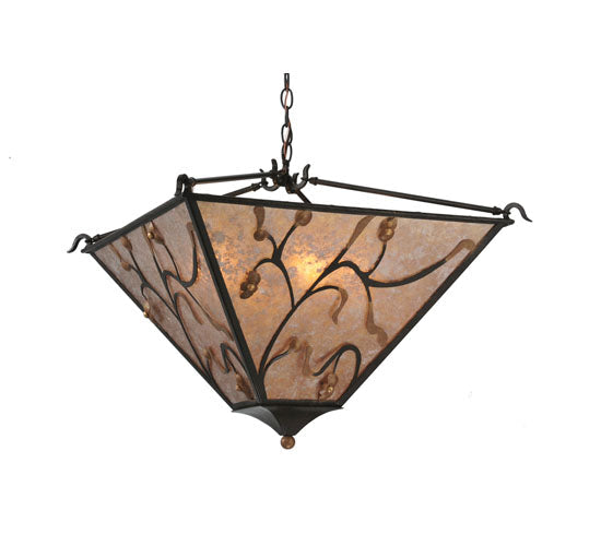 Meyda Lighting Blossoming Branches 34" 4-Light Coffee Bean Inverted Pendant Light With Silver Mica Shade Glass