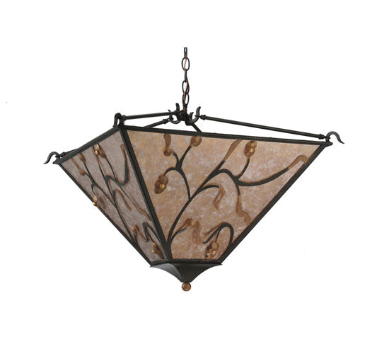 Meyda Lighting Blossoming Branches 34" 4-Light Coffee Bean Inverted Pendant Light With Silver Mica Shade Glass