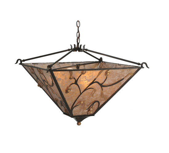 Meyda Lighting Blossoming Branches 34" 4-Light Coffee Bean Inverted Pendant Light With Silver Mica Shade Glass