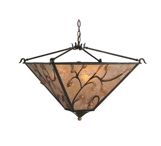 Meyda Lighting Blossoming Branches 34" 4-Light Coffee Bean Inverted Pendant Light With Silver Mica Shade Glass