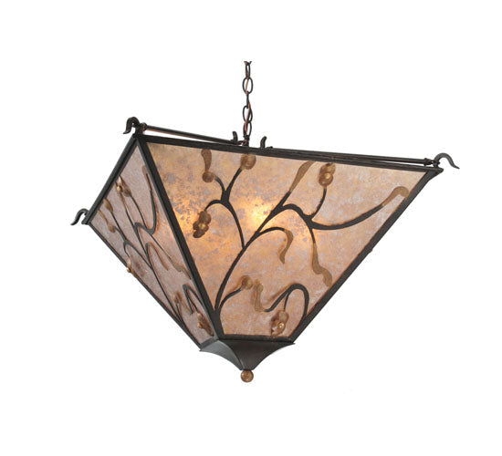 Meyda Lighting Blossoming Branches 34" 4-Light Coffee Bean Inverted Pendant Light With Silver Mica Shade Glass