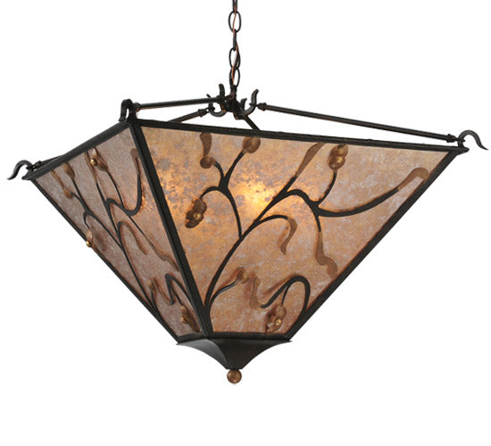 Meyda Lighting Blossoming Branches 34" 4-Light Coffee Bean Inverted Pendant Light With Silver Mica Shade Glass
