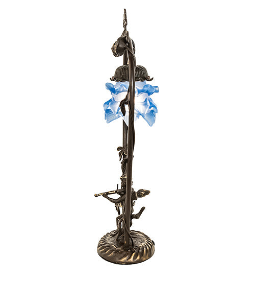 Meyda Lighting Blue Cherub With Violin 19" Mahogany Bronze Mini Table Lamp With Blue Shade Glass