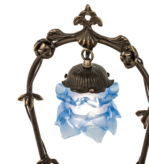 Meyda Lighting Blue Cherub With Violin 19" Mahogany Bronze Mini Table Lamp With Blue Shade Glass