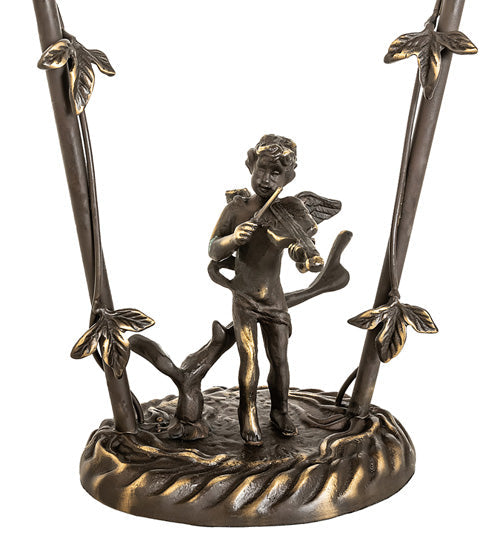 Meyda Lighting Blue Cherub With Violin 19" Mahogany Bronze Mini Table Lamp With Blue Shade Glass
